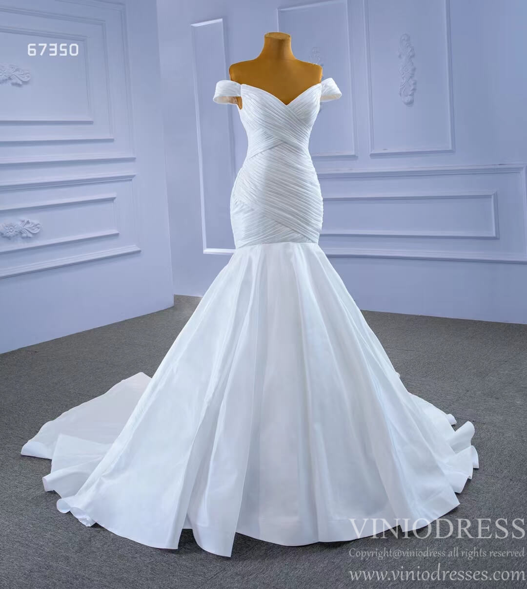 Simple Satin Mermaid Wedding Dress Off the Shoulder Trumpet Wedding Gown-wedding dresses 2025 -Viniodress-Ivory-Custom Size-