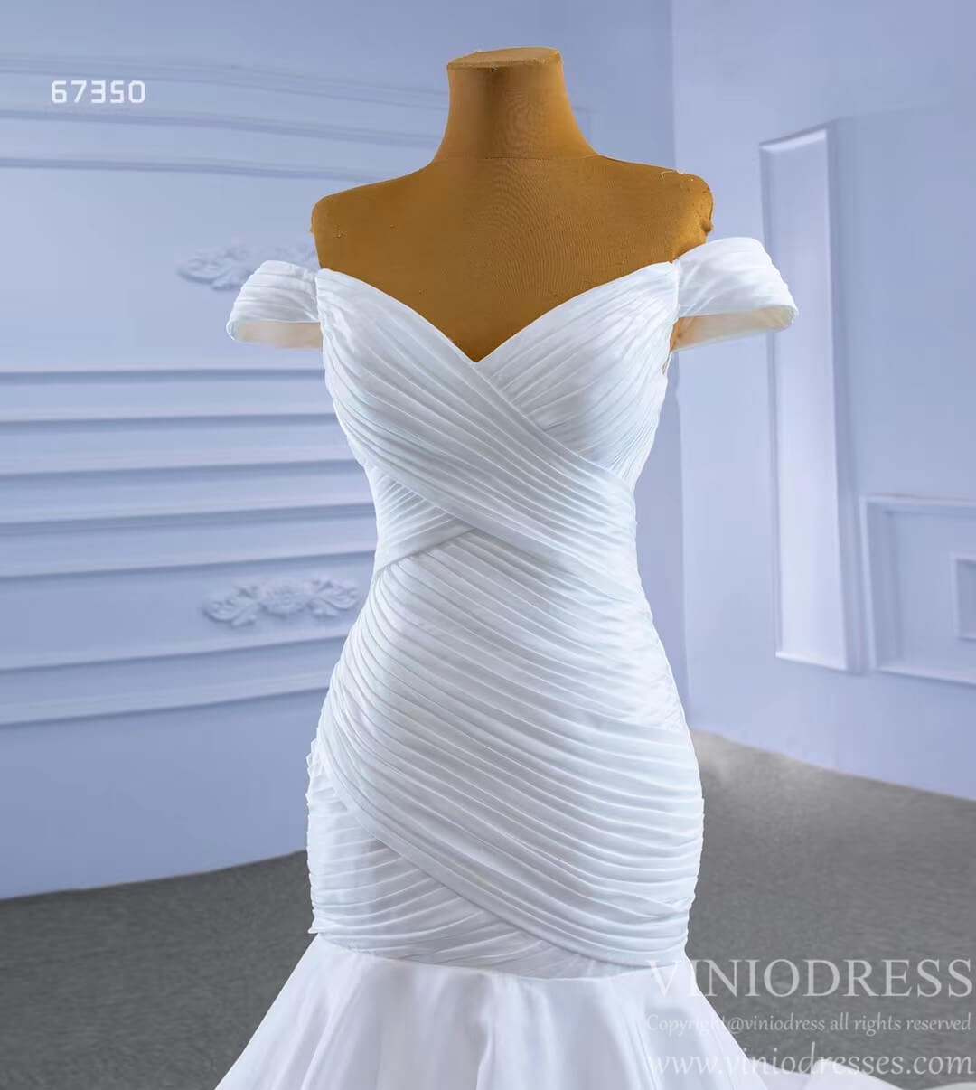 Simple Satin Mermaid Wedding Dress Off the Shoulder Trumpet Wedding Gown-wedding dresses 2025 -Viniodress-Ivory-Custom Size-