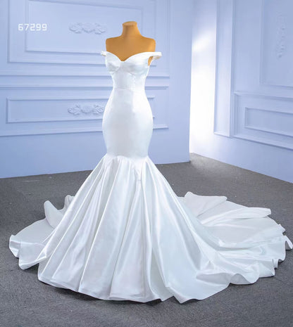 Simple Satin Mermaid Wedding Dresses Off the Shoulder 67299-wedding dresses 2025 -Viniodress-Ivory-Custom Size-