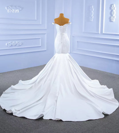 Simple Satin Mermaid Wedding Dresses Off the Shoulder 67299-wedding dresses 2025 -Viniodress-Ivory-Custom Size-