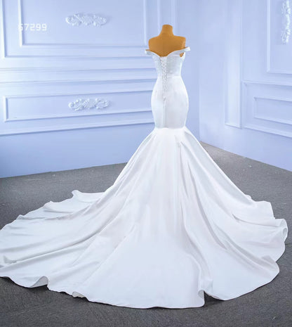 Simple Satin Mermaid Wedding Dresses Off the Shoulder 67299-wedding dresses 2025 -Viniodress-Ivory-Custom Size-