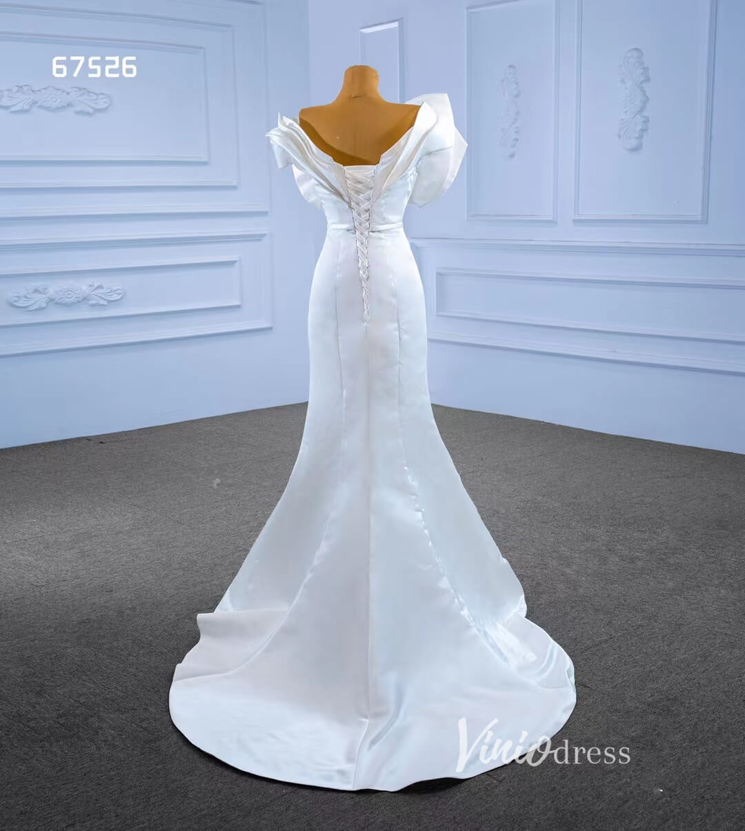 Simple Satin Mermaid Wedding Dresses Rosette Bridal Gown 67526-wedding dresses 2025 -Viniodress-Ivory-Custom Size-