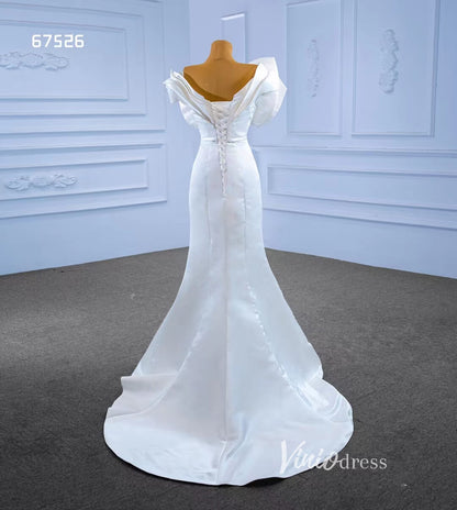 Simple Satin Mermaid Wedding Dresses Rosette Bridal Gown 67526-wedding dresses 2025 -Viniodress-Ivory-Custom Size-