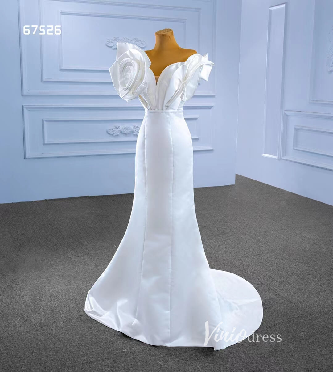 Simple Satin Mermaid Wedding Dresses Rosette Bridal Gown 67526-wedding dresses 2025 -Viniodress-Ivory-Custom Size-