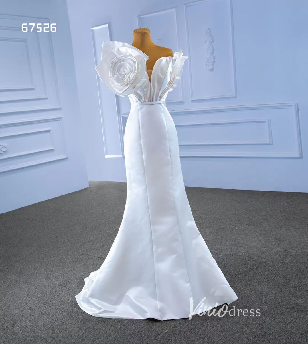 Simple Satin Mermaid Wedding Dresses Rosette Bridal Gown 67526-wedding dresses 2025 -Viniodress-Ivory-Custom Size-