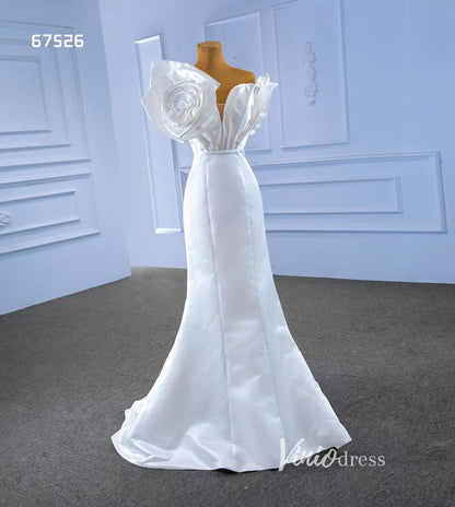 Simple Satin Mermaid Wedding Dresses Rosette Bridal Gown 67526-wedding dresses 2025 -Viniodress-Ivory-Custom Size-