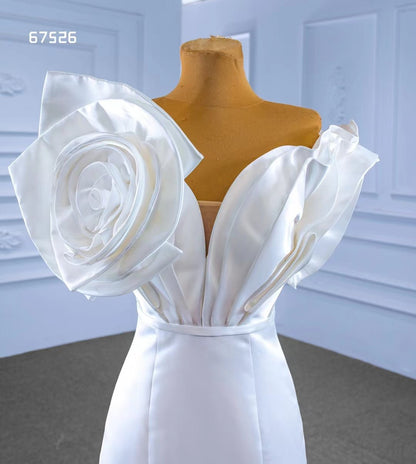 Simple Satin Mermaid Wedding Dresses Rosette Bridal Gown 67526-wedding dresses 2025 -Viniodress-Ivory-Custom Size-