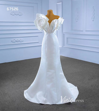 Simple Satin Mermaid Wedding Dresses Rosette Bridal Gown 67526-wedding dresses 2025 -Viniodress-Ivory-Custom Size-