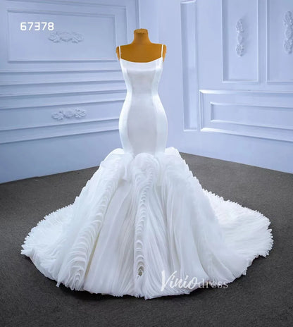 Simple Satin Mermaid Wedding Dresses Ruffle Bridal Gown 67378-wedding dresses 2025 -Viniodress-Ivory-Custom Size-