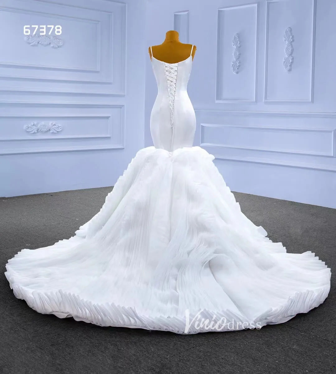 Simple Satin Mermaid Wedding Dresses Ruffle Bridal Gown 67378-wedding dresses 2025 -Viniodress-Ivory-Custom Size-