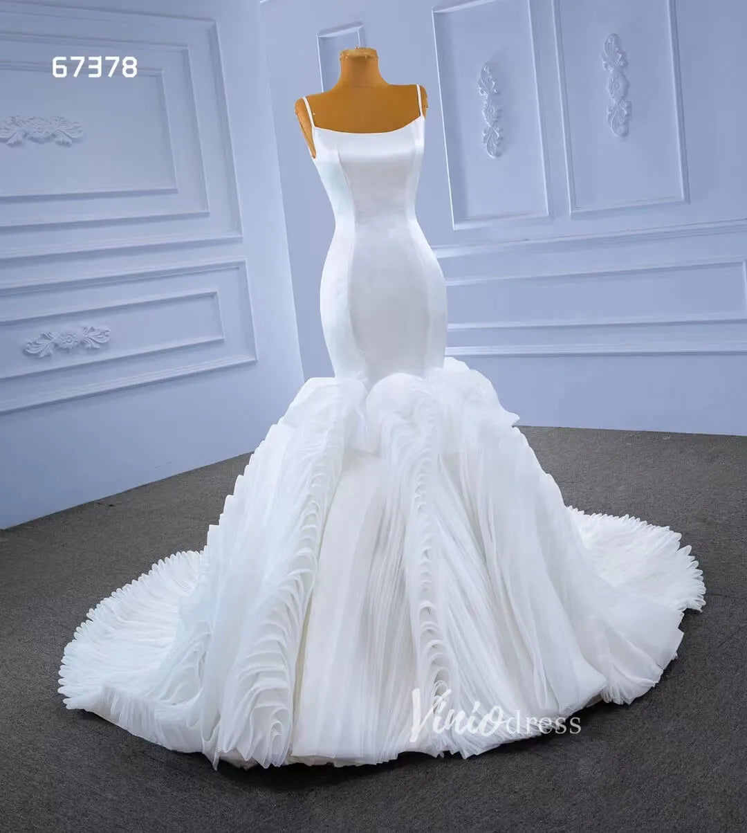 Simple Satin Mermaid Wedding Dresses Ruffle Bridal Gown 67378-wedding dresses 2025 -Viniodress-Ivory-Custom Size-