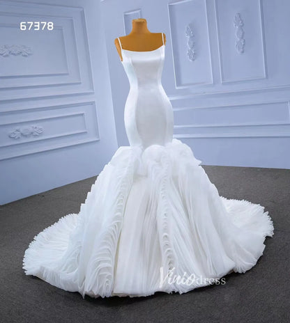 Simple Satin Mermaid Wedding Dresses Ruffle Bridal Gown 67378-wedding dresses 2025 -Viniodress-Ivory-Custom Size-