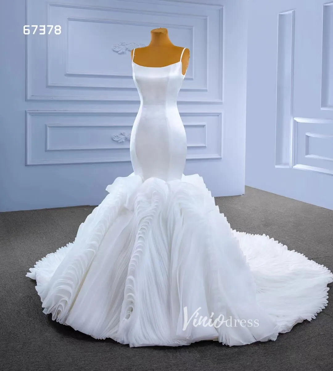 Simple Satin Mermaid Wedding Dresses Ruffle Bridal Gown 67378-wedding dresses 2025 -Viniodress-Ivory-Custom Size-