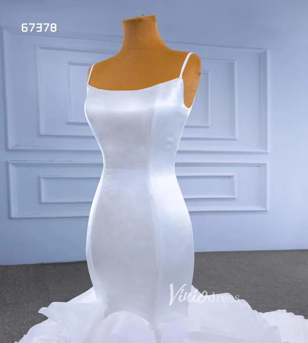 Simple Satin Mermaid Wedding Dresses Ruffle Bridal Gown 67378-wedding dresses 2025 -Viniodress-Ivory-Custom Size-