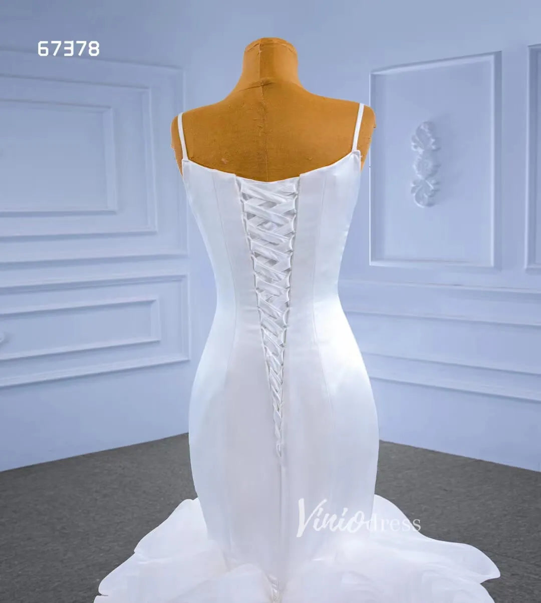 Simple Satin Mermaid Wedding Dresses Ruffle Bridal Gown 67378-wedding dresses 2025 -Viniodress-Ivory-Custom Size-