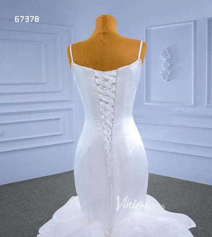 Simple Satin Mermaid Wedding Dresses Ruffle Bridal Gown 67378-wedding dresses 2025 -Viniodress-Ivory-Custom Size-