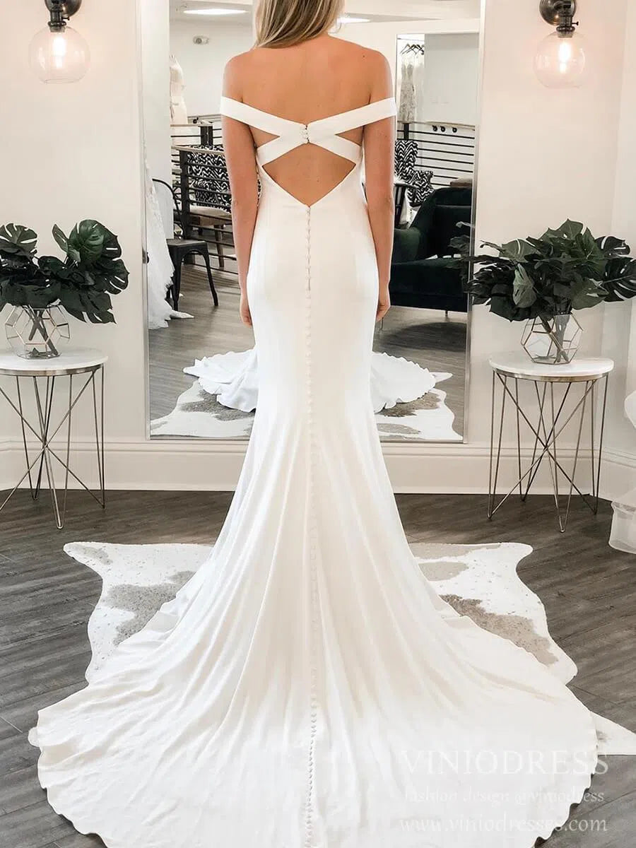 Simple Satin Wedding Dresses Mermaid Minimalist Wedding Dress VW1569-wedding dresses-Viniodress-Viniodress