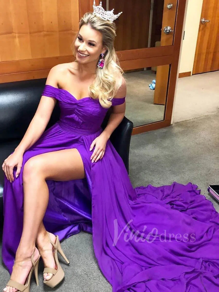 Prom Dress 2025 Simple Sexy Purple Chiffon Long Prom Dresses with Slit FD1606-unique prom dresses-Purple-Custom Size-Viniodress