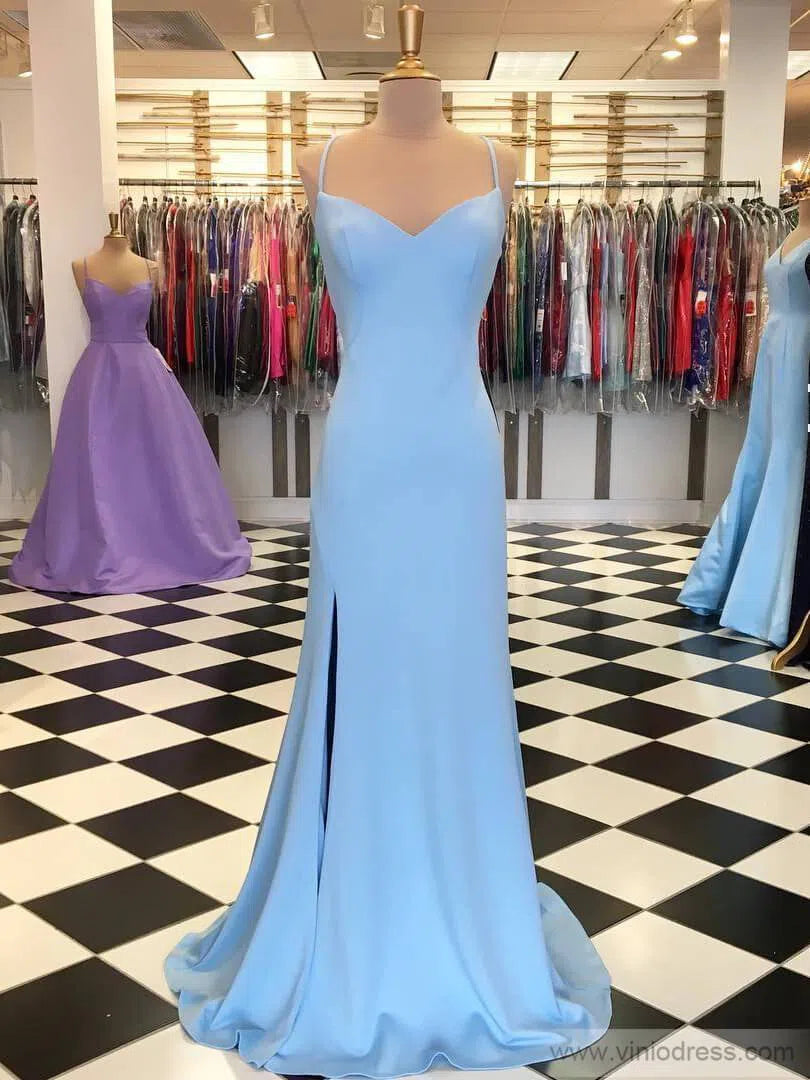 Simple Sheath Light Blue Long Prom Dresses with Slit FD1267-prom dresses 2025 -Viniodress-Light Blue-US 2-