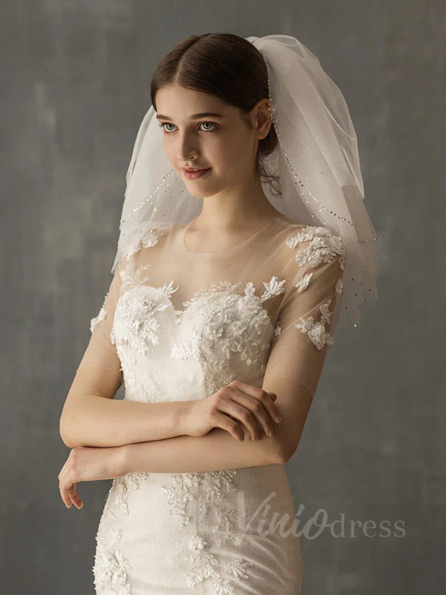Simple Short Bridal Veils AC1010-Bridal Veil 2025 -Viniodress-Ivory-