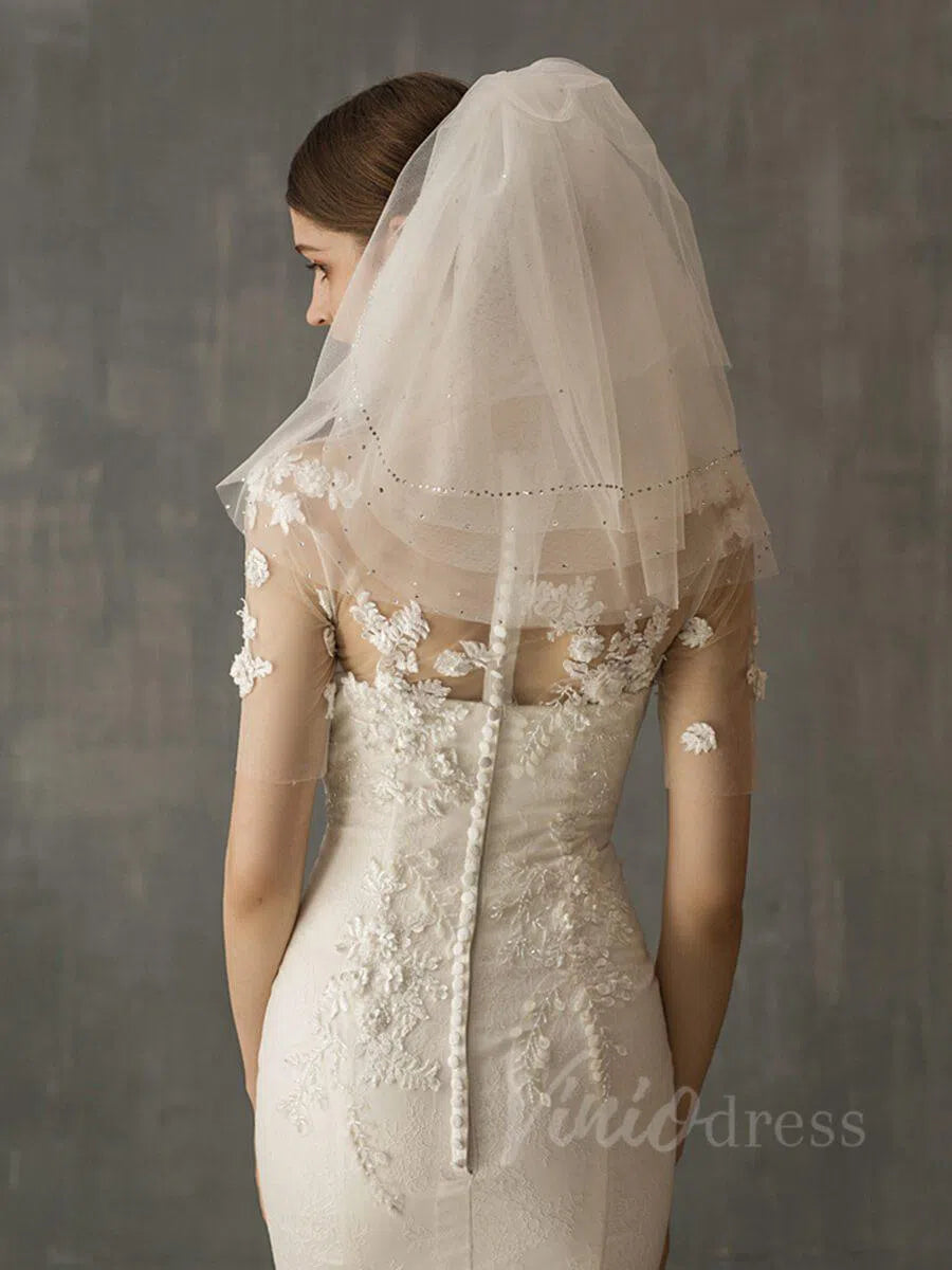 Simple Short Bridal Veils AC1010-Bridal Veil 2025 -Viniodress-Ivory-