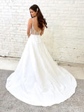 Simple Spaghetti Strap Satin Wedding Dresses Low Back VW1846-wedding dresses-Viniodress-Ivory-Custom Size-Viniodress