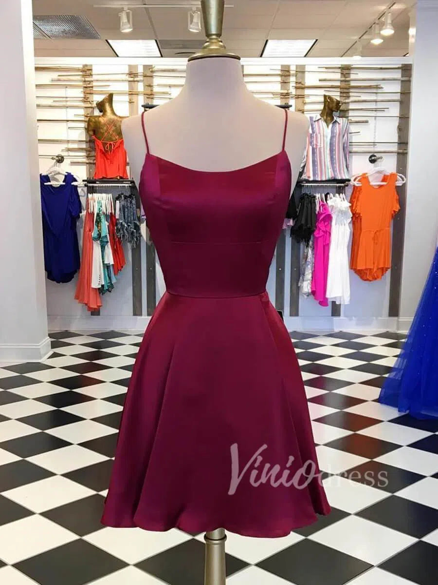 Simple Spaghetti Strap Teal Homecoming Dresses with Pockets SD1191-Homecoming Dresses 2025 -Viniodress-Burgundy-Custom Size-