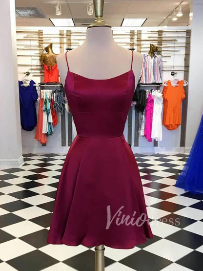 Simple Spaghetti Strap Teal Homecoming Dresses with Pockets SD1191-Homecoming Dresses 2025 -Viniodress-Burgundy-Custom Size-