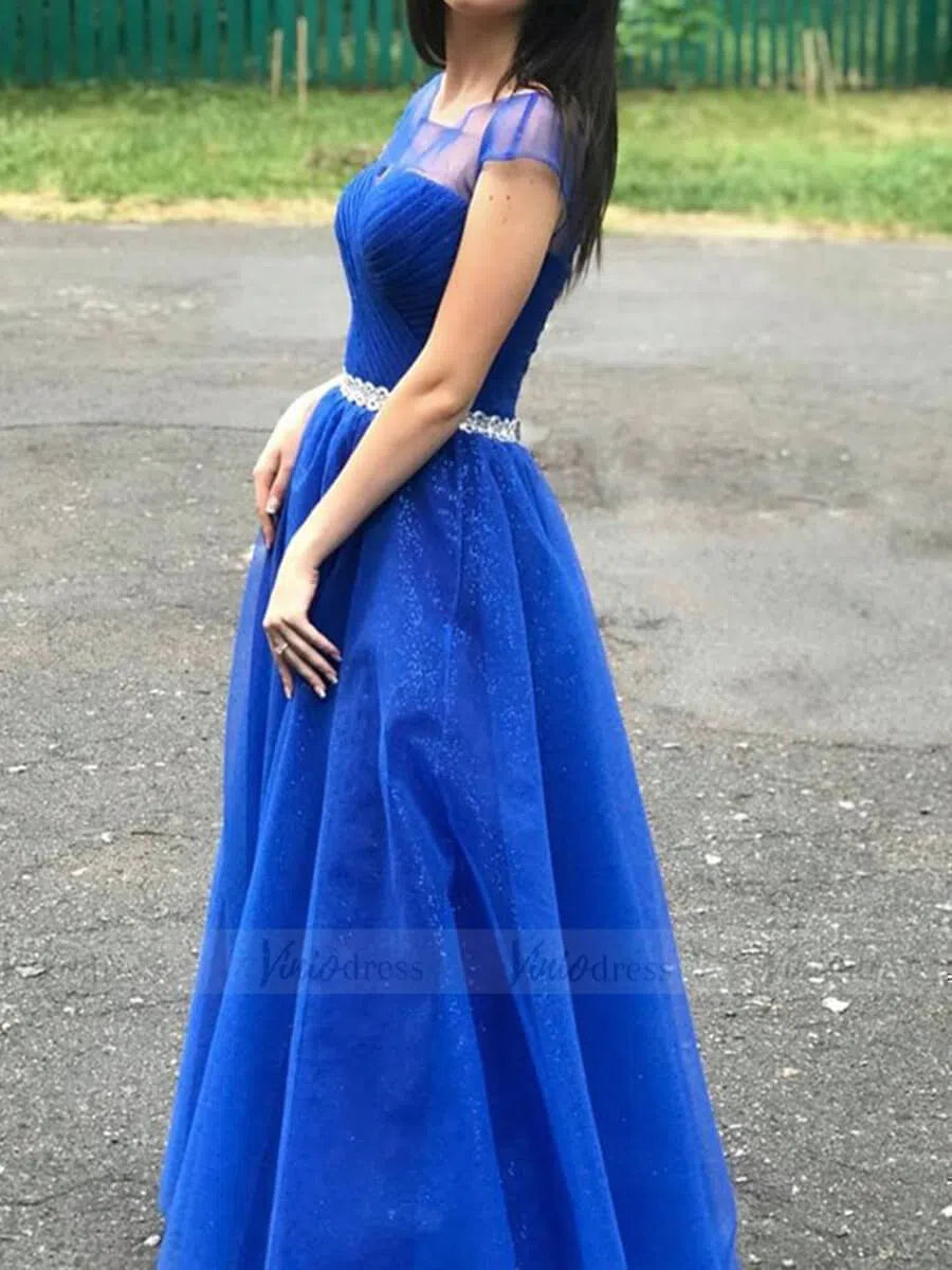Simple Sparkly Royal Blue Long Prom Dresses with Slit FD1625-prom dresses 2025 -Viniodress-Royal Blue-Custom Size-