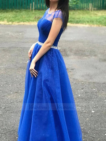 Simple Sparkly Royal Blue Long Prom Dresses with Slit FD1625-prom dresses 2025 -Viniodress-Royal Blue-Custom Size-