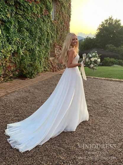 Simple Strapless A-line Wedding Dresses with Veil VW1828-wedding dresses 2025 -Viniodress-Ivory-Custom Size-