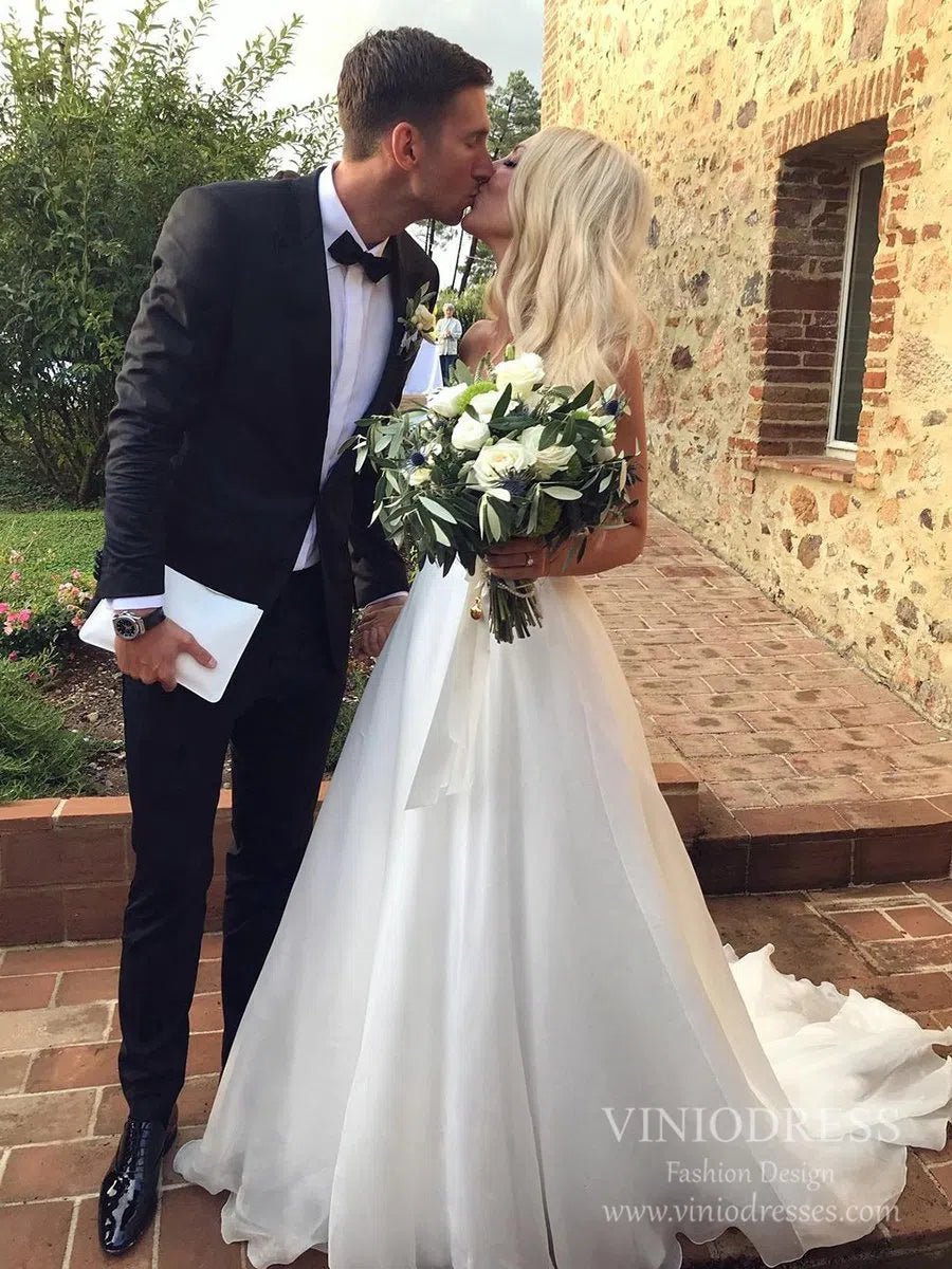 Simple Strapless A-line Wedding Dresses with Veil VW1828-wedding dresses 2025 -Viniodress-Ivory-Custom Size-