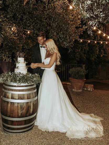 Simple Strapless A-line Wedding Dresses with Veil VW1828-wedding dresses 2025 -Viniodress-Ivory-Custom Size-