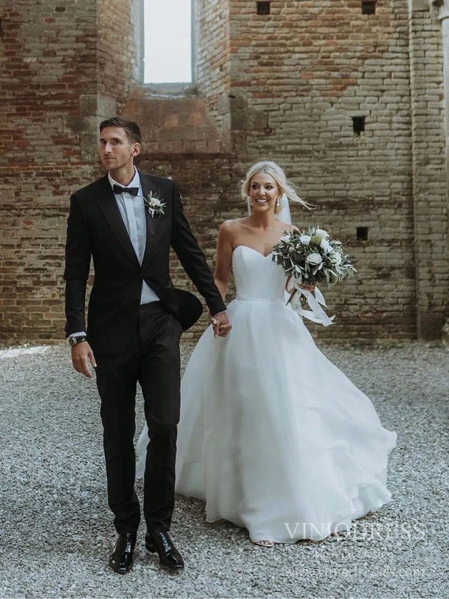 Simple Strapless A-line Wedding Dresses with Veil VW1828-wedding dresses 2025 -Viniodress-Ivory-Custom Size-