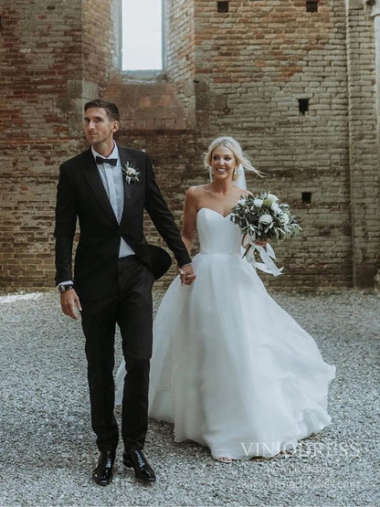 Simple Strapless A-line Wedding Dresses with Veil VW1828-wedding dresses 2025 -Viniodress-Ivory-Custom Size-