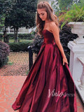 Simple Strapless Burgundy Prom Dresses with Pockets FD1376-prom dresses-Viniodress-Viniodress