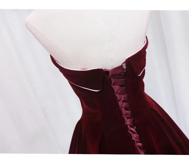 Simple Strapless Burgundy Velvet Prom Dresses Long FD1621 – Viniodress