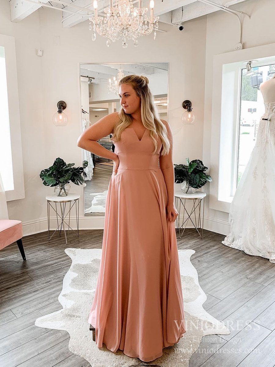 Simple Strapless Dusty Rose Prom Dresses Chiffon Long Bridesmaid Dress FD2529-bridesmaid dresses 2025 -Viniodress-Dusty Rose-Custom Size-