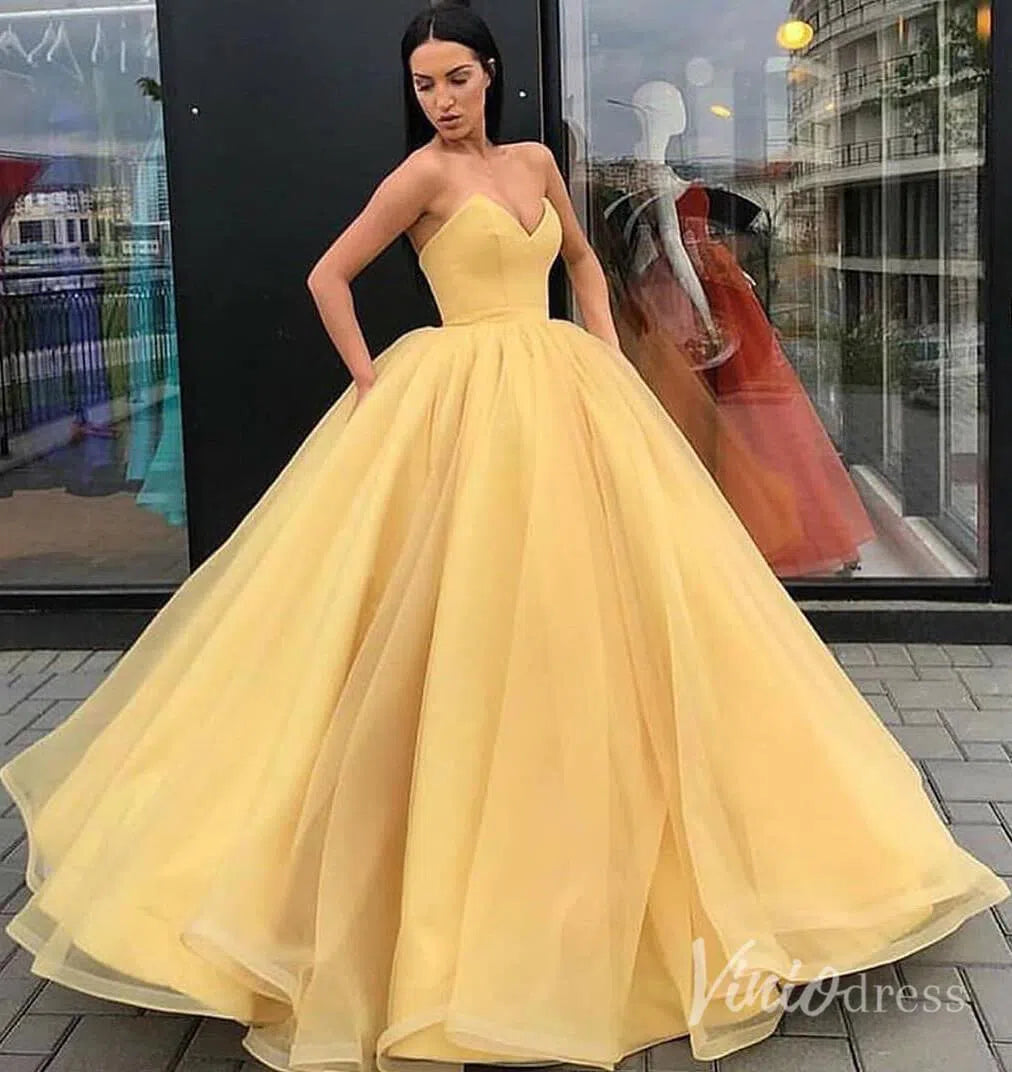 Simple Strapless Fluffy Ball Gown Quinceanera Dresses Vintage Prom Dress FD2098 viniodress-prom dresses 2025 -Viniodress-Gold-Custom Size-