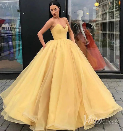 Simple Strapless Fluffy Ball Gown Quinceanera Dresses Vintage Prom Dress FD2098 viniodress-prom dresses 2025 -Viniodress-Gold-Custom Size-