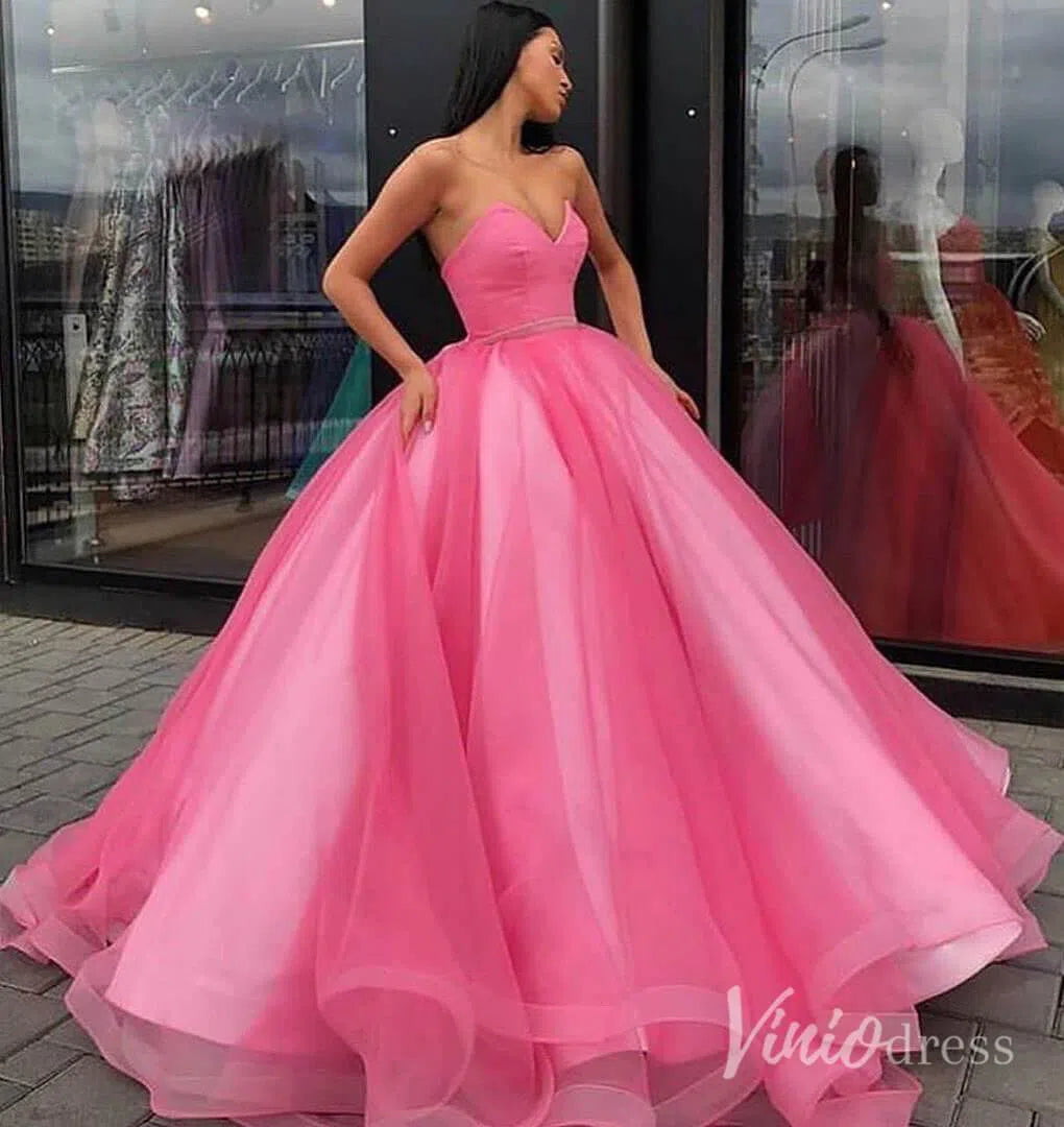 Simple Strapless Fluffy Ball Gown Quinceanera Dresses Vintage Prom Dress FD2098 viniodress-prom dresses 2025 -Viniodress-Pink-Custom Size-