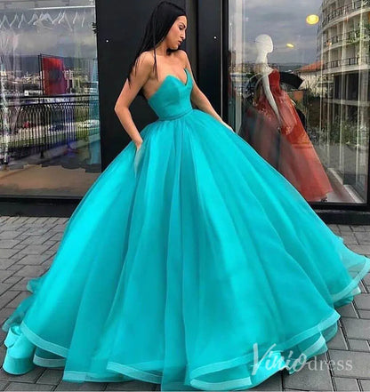 Simple Strapless Fluffy Ball Gown Quinceanera Dresses Vintage Prom Dress FD2098 viniodress-prom dresses 2025 -Viniodress-Turquoise-Custom Size-