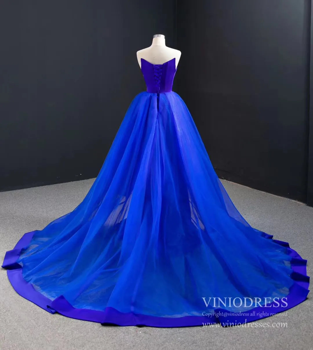 Simple Strapless Royal Blue Mermaid Prom Dress with Tulle Skirt FD2408 viniodress-prom dresses 2025 -Viniodress-Royal Blue-Custom Size-