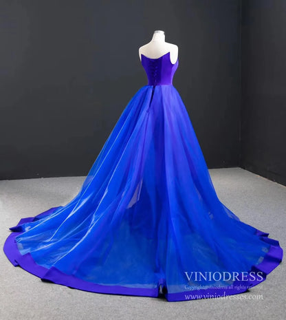 Simple Strapless Royal Blue Mermaid Prom Dress with Tulle Skirt FD2408 viniodress-prom dresses 2025 -Viniodress-Royal Blue-Custom Size-