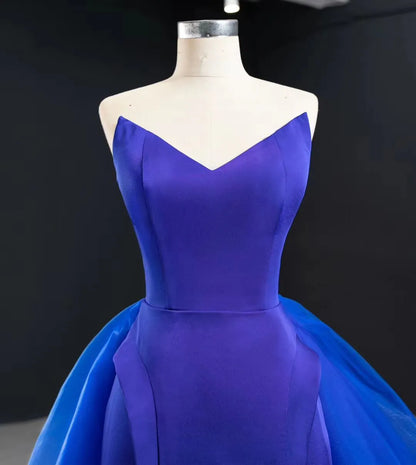 Simple Strapless Royal Blue Mermaid Prom Dress with Tulle Skirt FD2408 viniodress-prom dresses 2025 -Viniodress-Royal Blue-Custom Size-