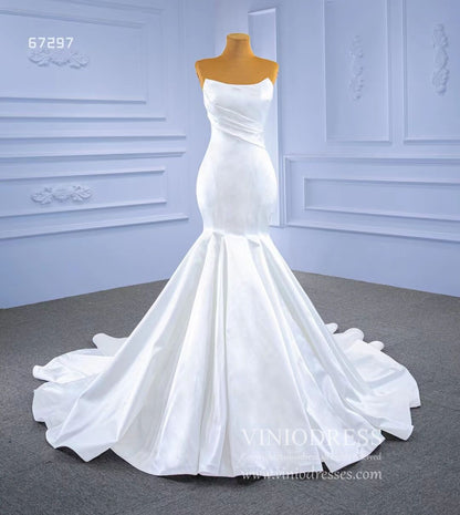 Simple Strapless Satin Mermaid Wedding Dresses 67297-wedding dresses 2025 -Viniodress-Ivory-Custom Size-