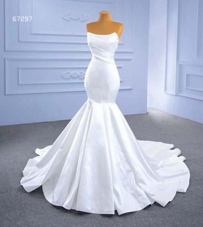 Simple Strapless Satin Mermaid Wedding Dresses 67297-wedding dresses 2025 -Viniodress-Ivory-Custom Size-