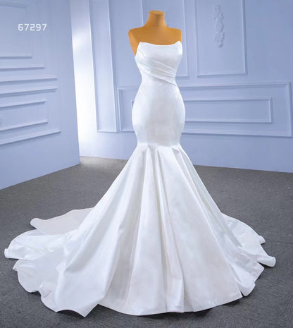 Simple Strapless Satin Mermaid Wedding Dresses 67297-wedding dresses 2025 -Viniodress-Ivory-Custom Size-