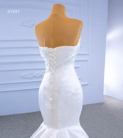 Simple Strapless Satin Mermaid Wedding Dresses 67297-wedding dresses 2025 -Viniodress-Ivory-Custom Size-