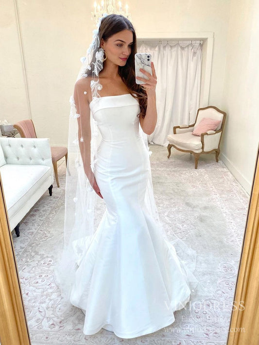 Simple Strapless Satin Mermaid Wedding Dresses VW1853-wedding dresses 2025 -Viniodress-Ivory-Custom Size-